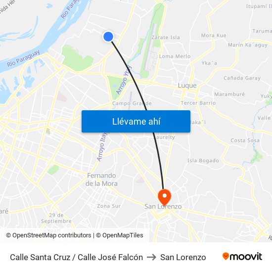 Calle Santa Cruz / Calle José Falcón to San Lorenzo map