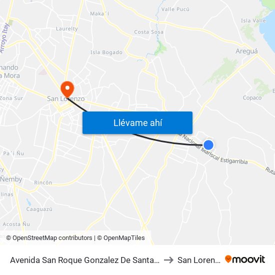 Avenida San Roque Gonzalez De Santacruz to San Lorenzo map