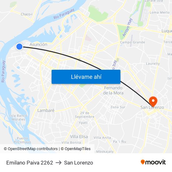 Emilano Paiva 2262 to San Lorenzo map