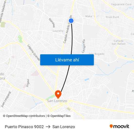 Puerto Pinasco 9002 to San Lorenzo map