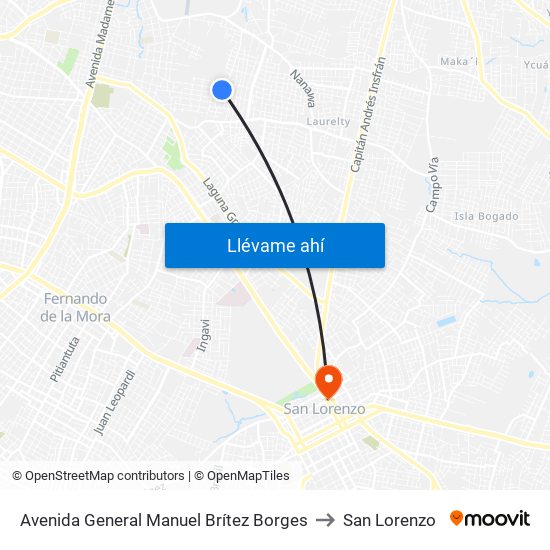 Avenida General Manuel Brítez Borges to San Lorenzo map