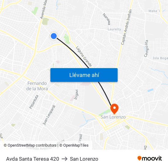 Avda Santa Teresa 420 to San Lorenzo map