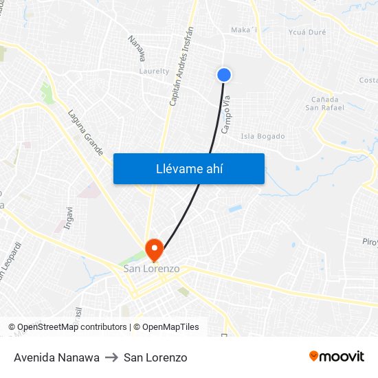 Avenida Nanawa to San Lorenzo map