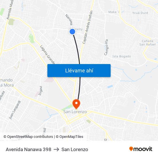 Avenida Nanawa 398 to San Lorenzo map