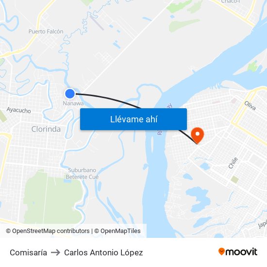 Comisaría to Carlos Antonio López map