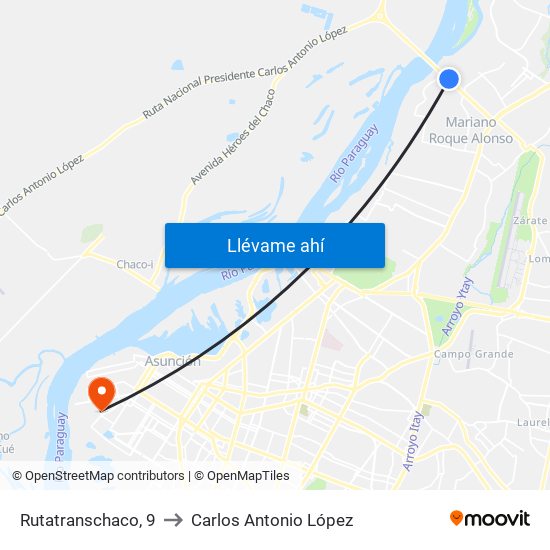 Rutatranschaco, 9 to Carlos Antonio López map