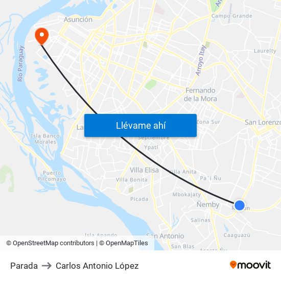 Parada to Carlos Antonio López map