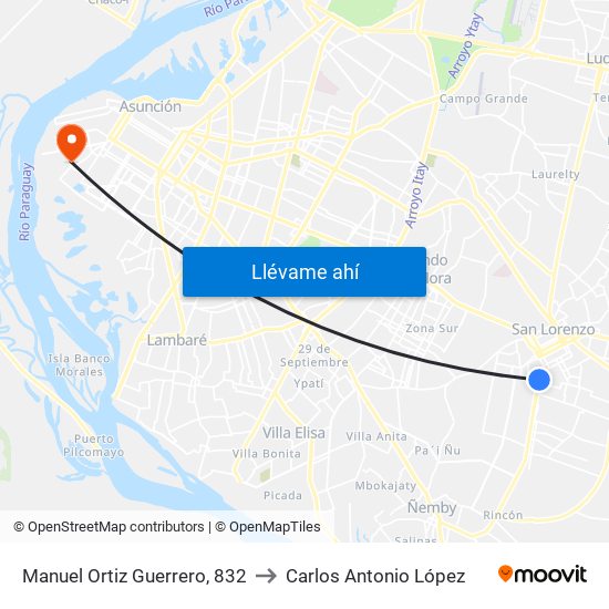 Manuel Ortiz Guerrero, 832 to Carlos Antonio López map
