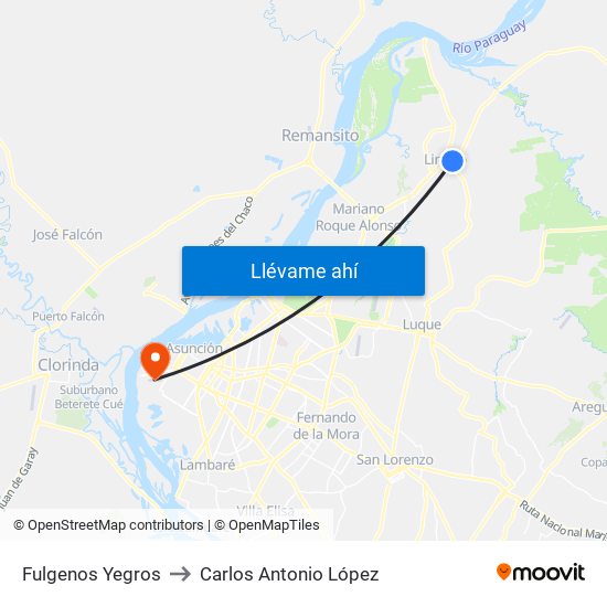 Fulgenos Yegros to Carlos Antonio López map