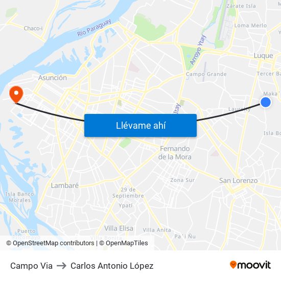 Campo Via to Carlos Antonio López map