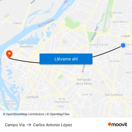Campo Via to Carlos Antonio López map