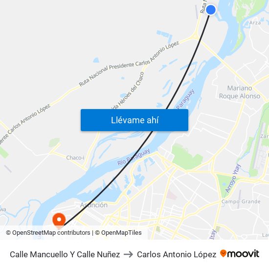 Calle Mancuello Y Calle Nuñez to Carlos Antonio López map
