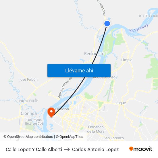 Calle López Y Calle Alberti to Carlos Antonio López map