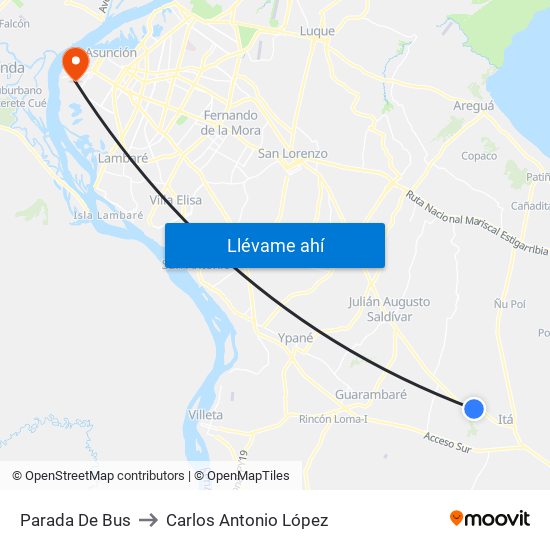 Parada De Bus to Carlos Antonio López map