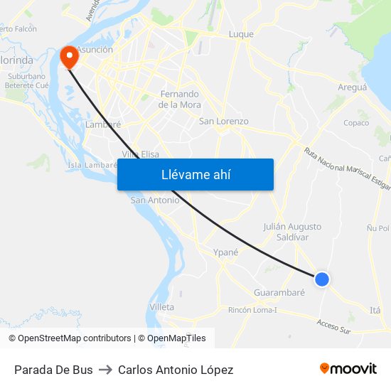 Parada De Bus to Carlos Antonio López map