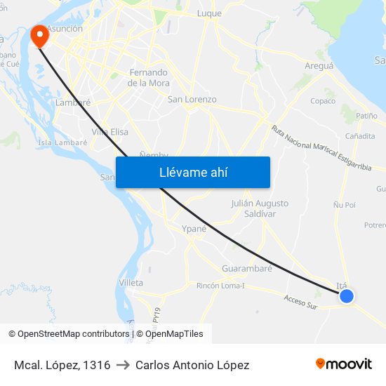 Mcal. López, 1316 to Carlos Antonio López map