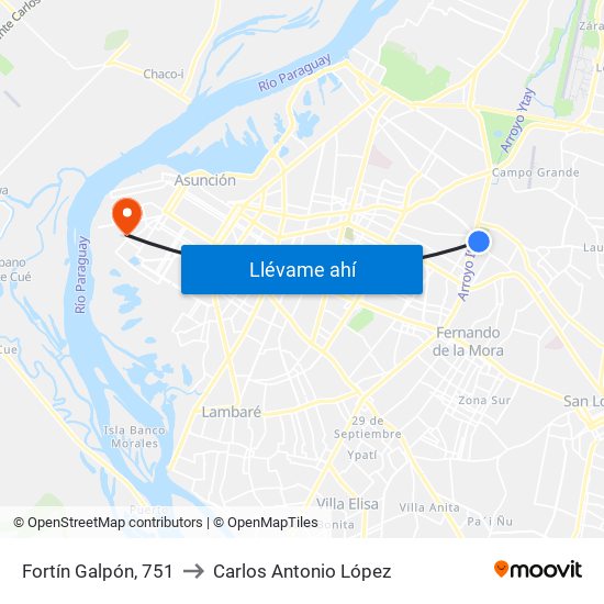 Fortín Galpón, 751 to Carlos Antonio López map