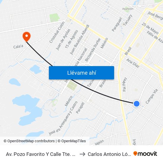 Av. Pozo Favorito Y Calle Tte. Garay to Carlos Antonio López map