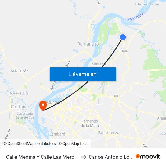 Calle Medina Y Calle Las Mercedes to Carlos Antonio López map