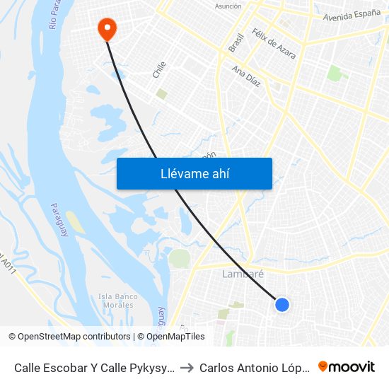 Calle Escobar Y Calle Pykysyry to Carlos Antonio López map