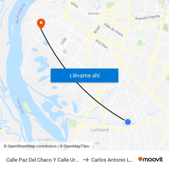 Calle Paz Del Chaco Y Calle Urundey to Carlos Antonio López map