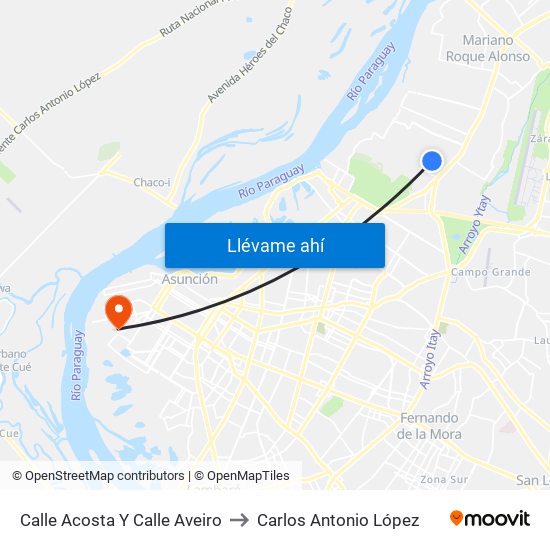 Calle Acosta Y Calle Aveiro to Carlos Antonio López map