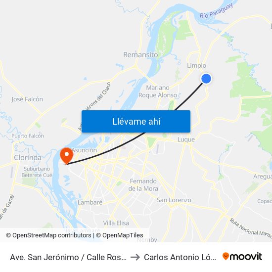 Ave. San Jerónimo / Calle Rosario to Carlos Antonio López map