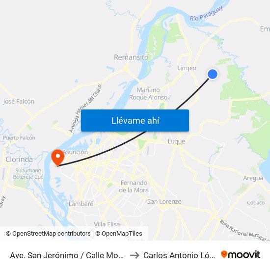 Ave. San Jerónimo / Calle Moreno to Carlos Antonio López map