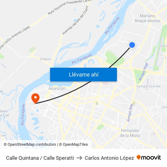 Calle Quintana / Calle Speratti to Carlos Antonio López map