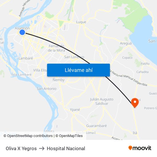 Oliva X Yegros to Hospital Nacional map