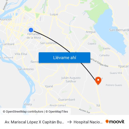Av. Mariscal López X Capitán Bueno to Hospital Nacional map