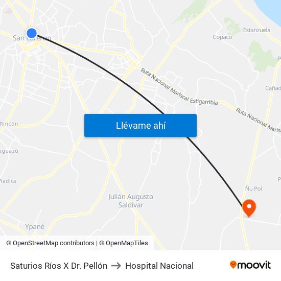 Saturios Ríos X Dr. Pellón to Hospital Nacional map