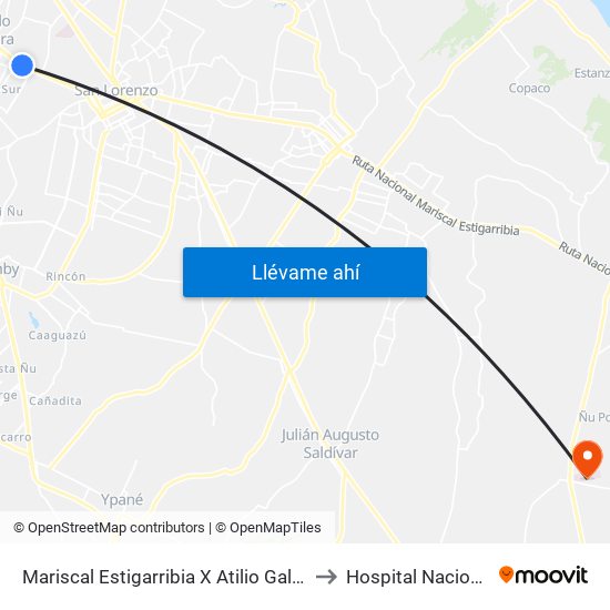 Mariscal Estigarribia X Atilio Galfre to Hospital Nacional map