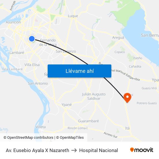 Av. Eusebio Ayala X Nazareth to Hospital Nacional map