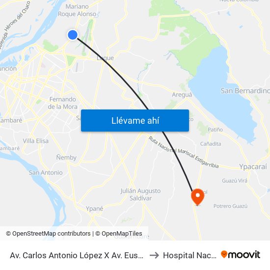 Av. Carlos Antonio López X Av. Eusebio Ayala to Hospital Nacional map