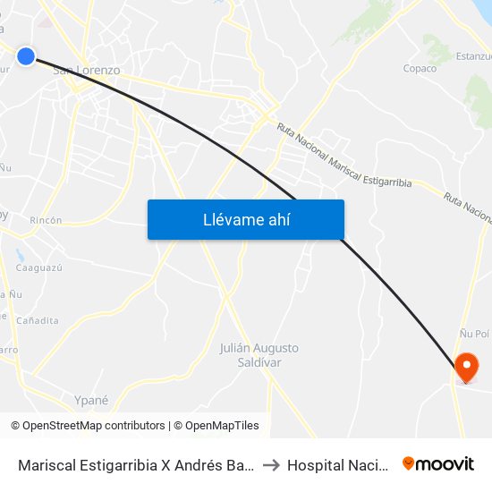 Mariscal Estigarribia X Andrés Barbero to Hospital Nacional map