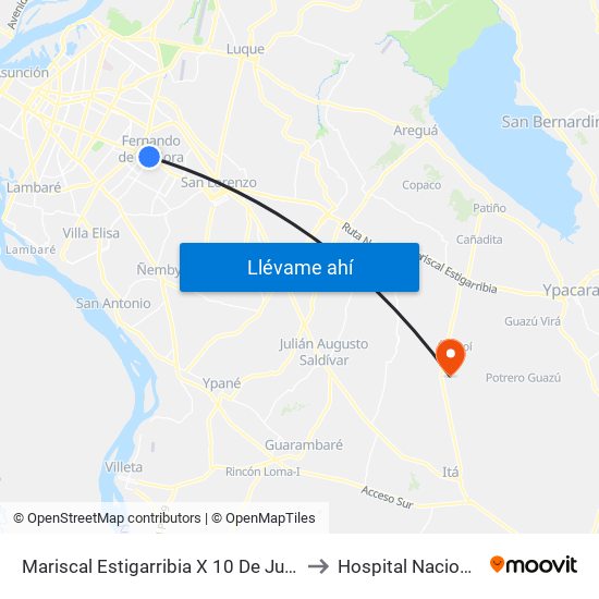 Mariscal Estigarribia X 10 De Julio to Hospital Nacional map