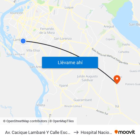 Av. Cacique Lambaré Y Calle Escobar to Hospital Nacional map