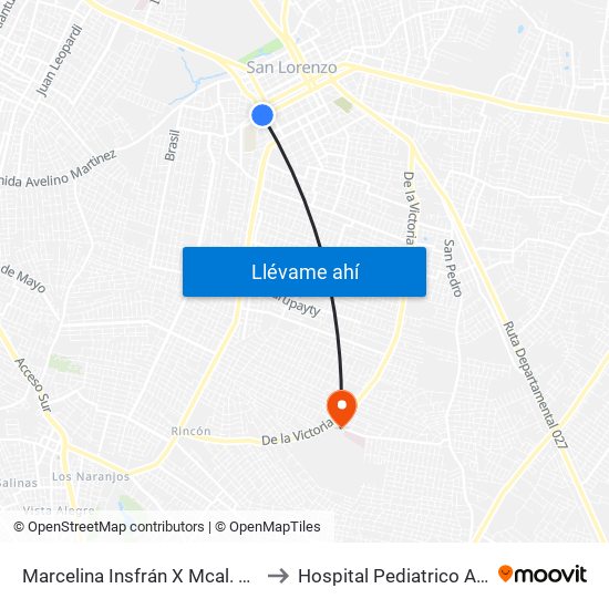 Marcelina Insfrán X Mcal. Estigarribia to Hospital Pediatrico Acosta Ñu map