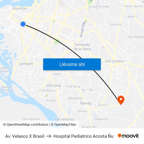 Av. Velasco X Brasil to Hospital Pediatrico Acosta Ñu map