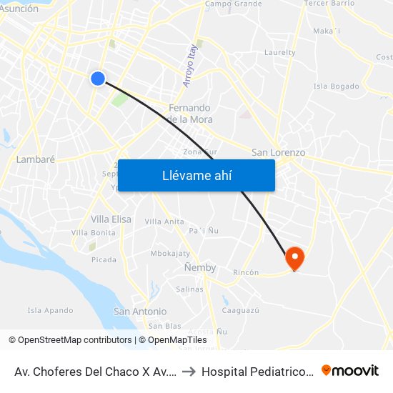 Av. Choferes Del Chaco X Av. Eusebio Ayala to Hospital Pediatrico Acosta Ñu map