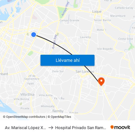 Av. Mariscal López X Bulnes to Hospital Privado San Ramon S. R. L. map