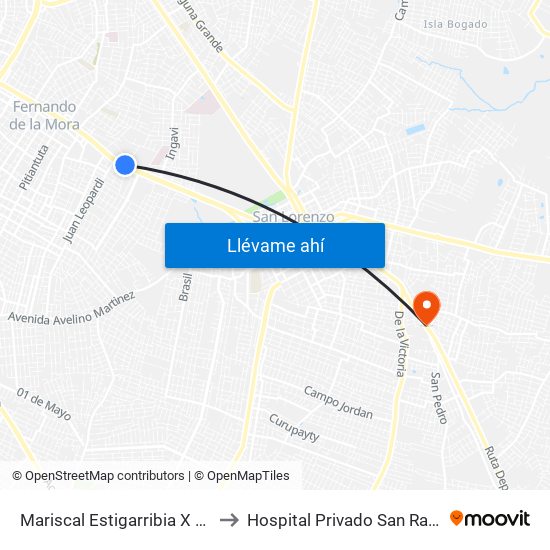 Mariscal Estigarribia X Atilio Galfre to Hospital Privado San Ramon S. R. L. map