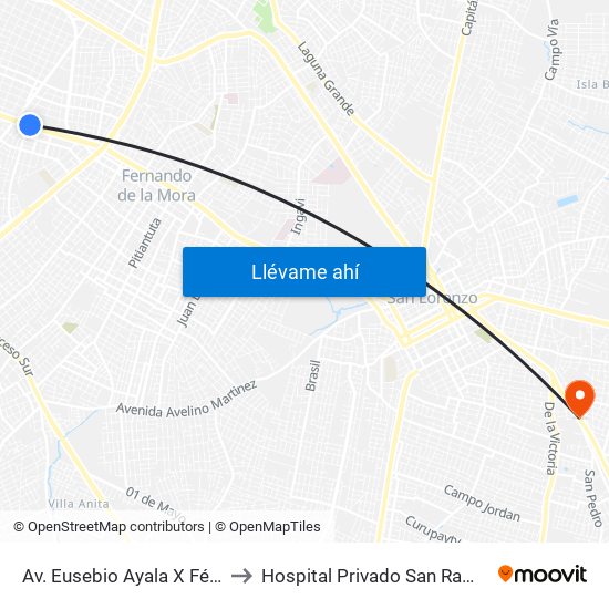 Av. Eusebio Ayala X Félix Lopéz to Hospital Privado San Ramon S. R. L. map