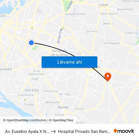 Av. Eusebio Ayala X Nazareth to Hospital Privado San Ramon S. R. L. map