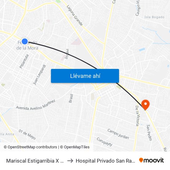 Mariscal Estigarribia X 10 De Julio to Hospital Privado San Ramon S. R. L. map