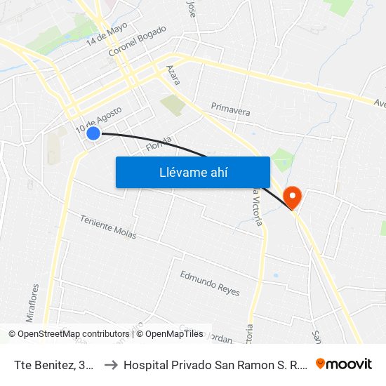 Tte Benitez, 326 to Hospital Privado San Ramon S. R. L. map