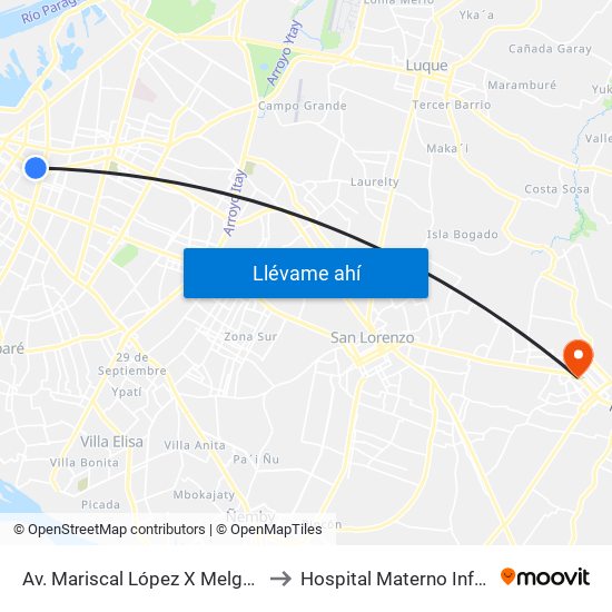 Av. Mariscal López X Melgarejo to Hospital Materno Infantil map
