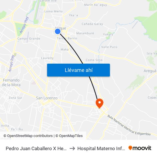 Pedro Juan Caballero X Herrera to Hospital Materno Infantil map