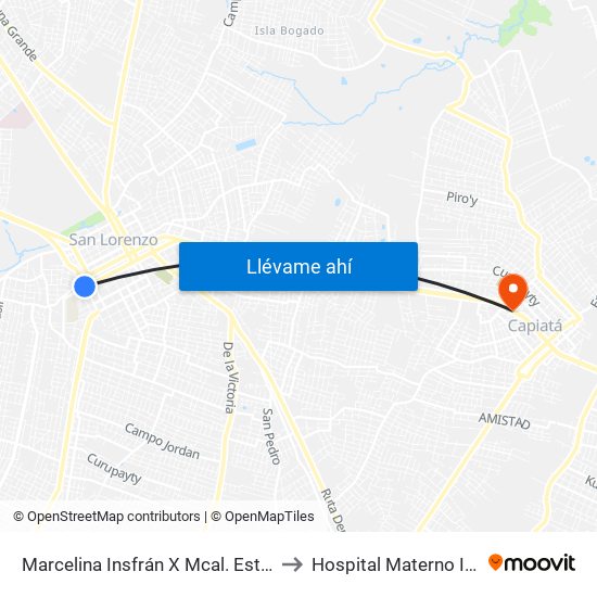 Marcelina Insfrán X Mcal. Estigarribia to Hospital Materno Infantil map